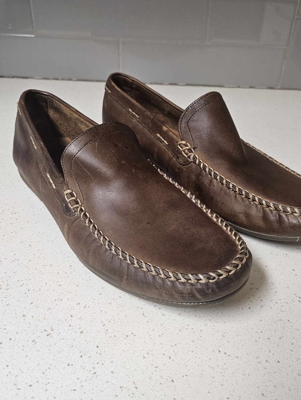 Frye Lewis Venetian Brown Leather Loafers Moccasinss
